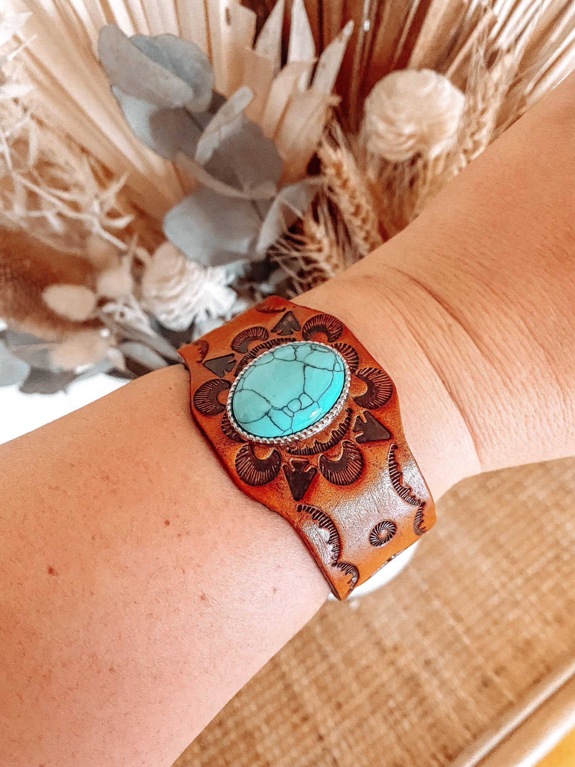 Leather & Turquoise Cuff - That Rattan Shop