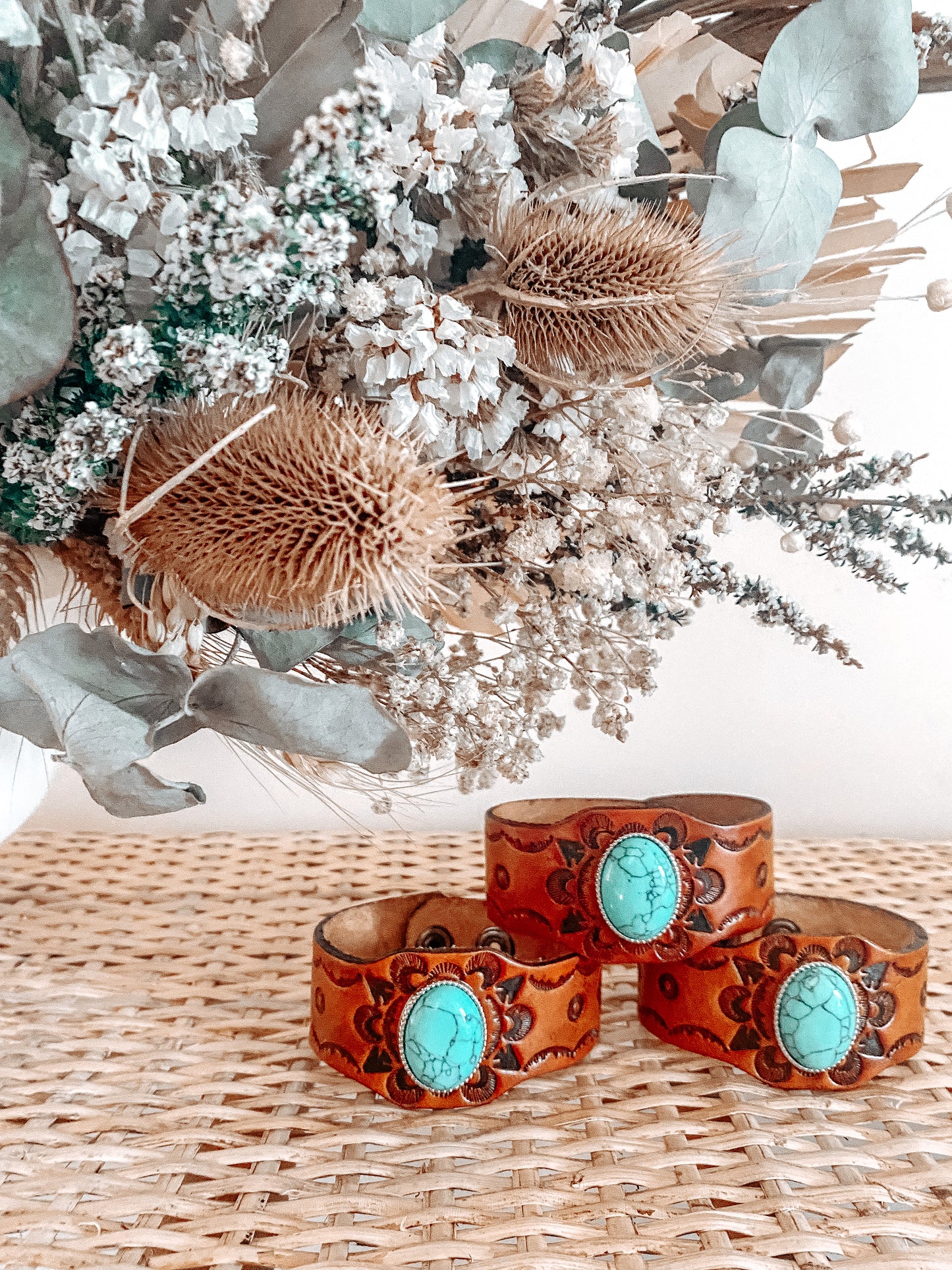 Leather & Turquoise Cuff - That Rattan Shop