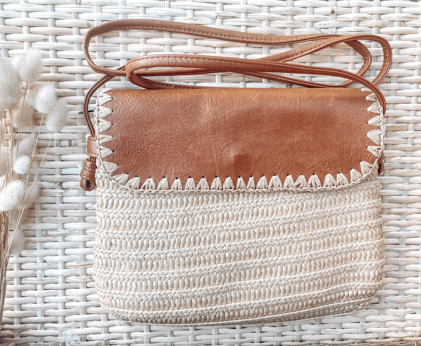 Rattan & Leather Crossbody Bag - That Rattan Shop