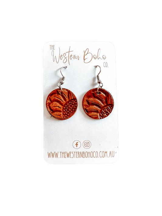 Leather Sunflower Petite Earrings - That Rattan Shop