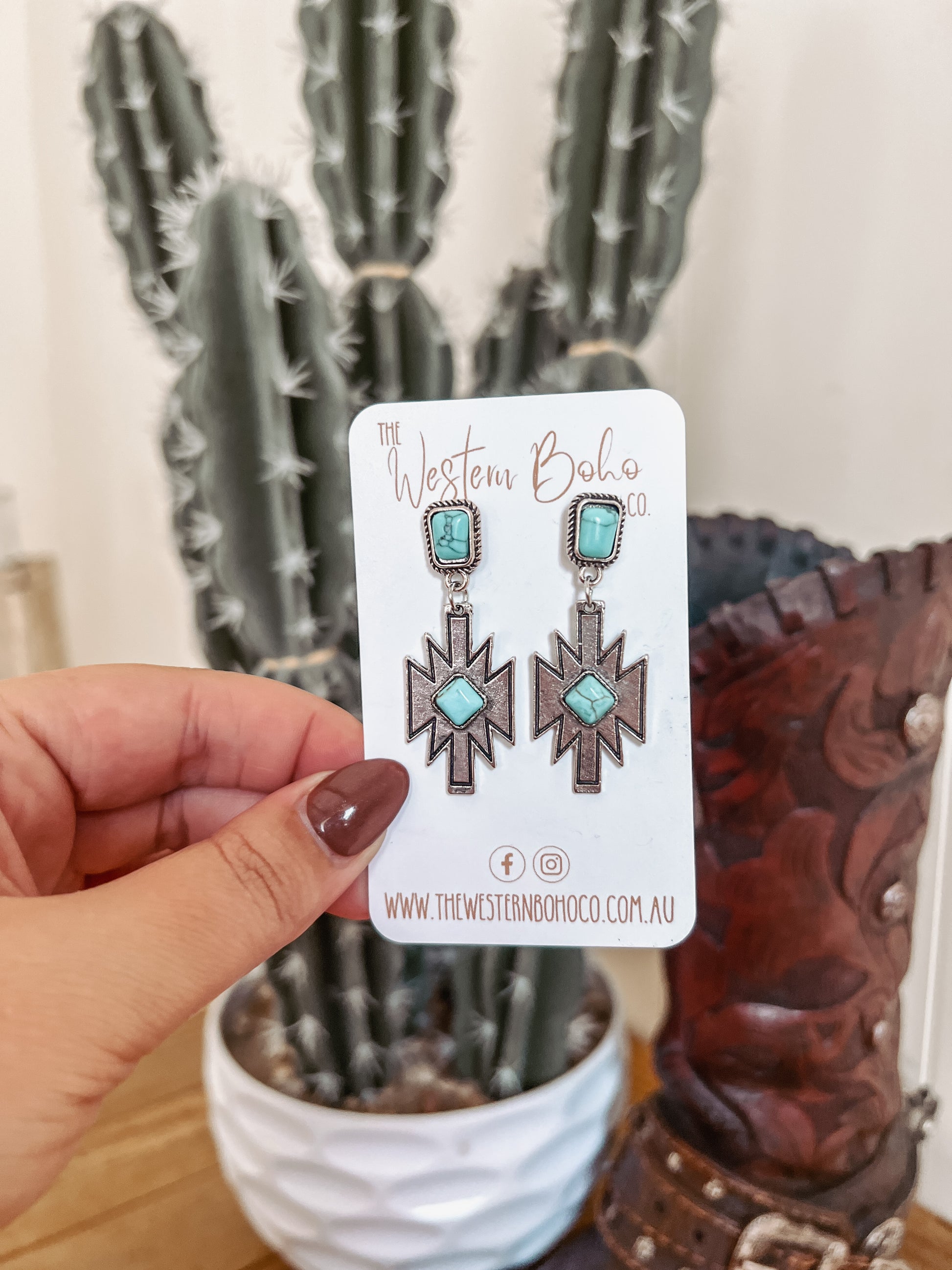 Turquoise Aztec Stone Earrings - That Rattan Shop